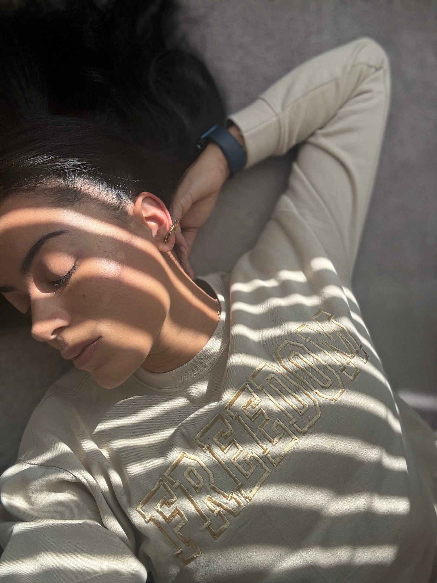 Freedom Embroidered Sweater “ Tan”